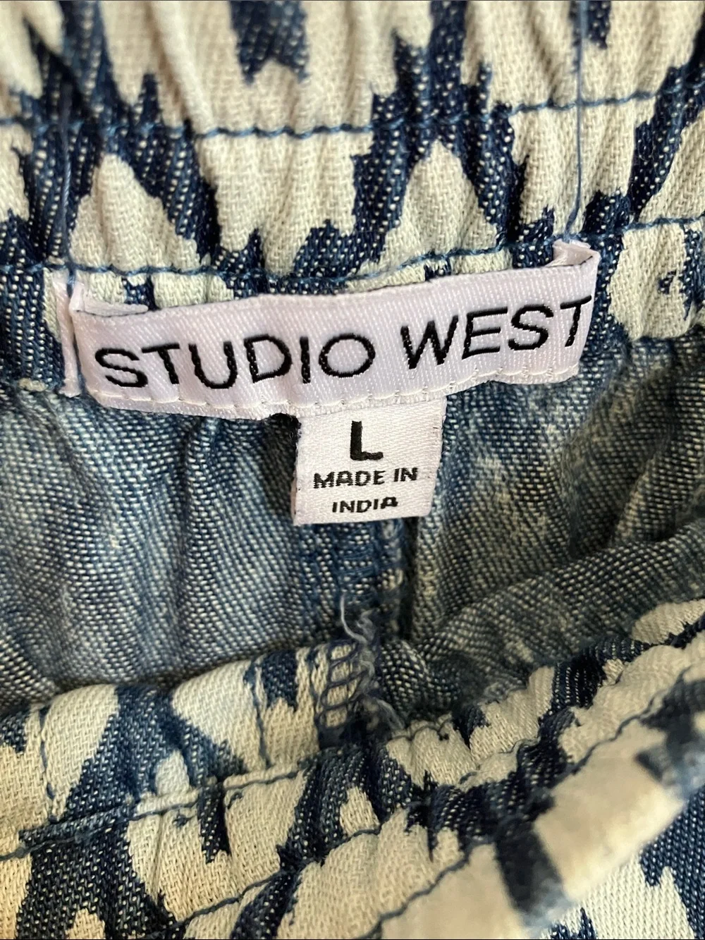 Studio West Navy and White Ikat Print Mini Skirt